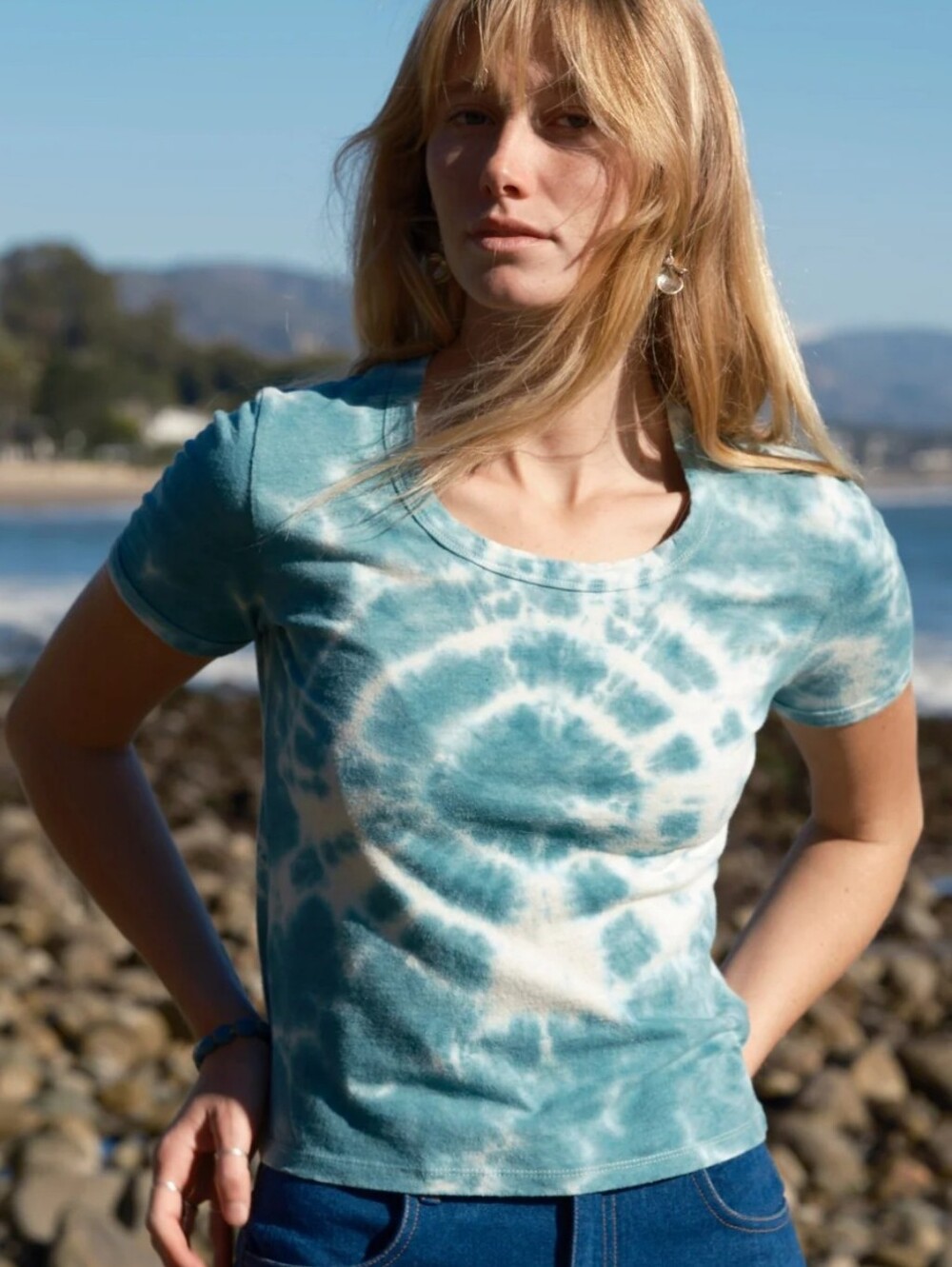 NWT Mollusk Surf Shop Blue Tie Dye Hemp Cotton Ringer Tee